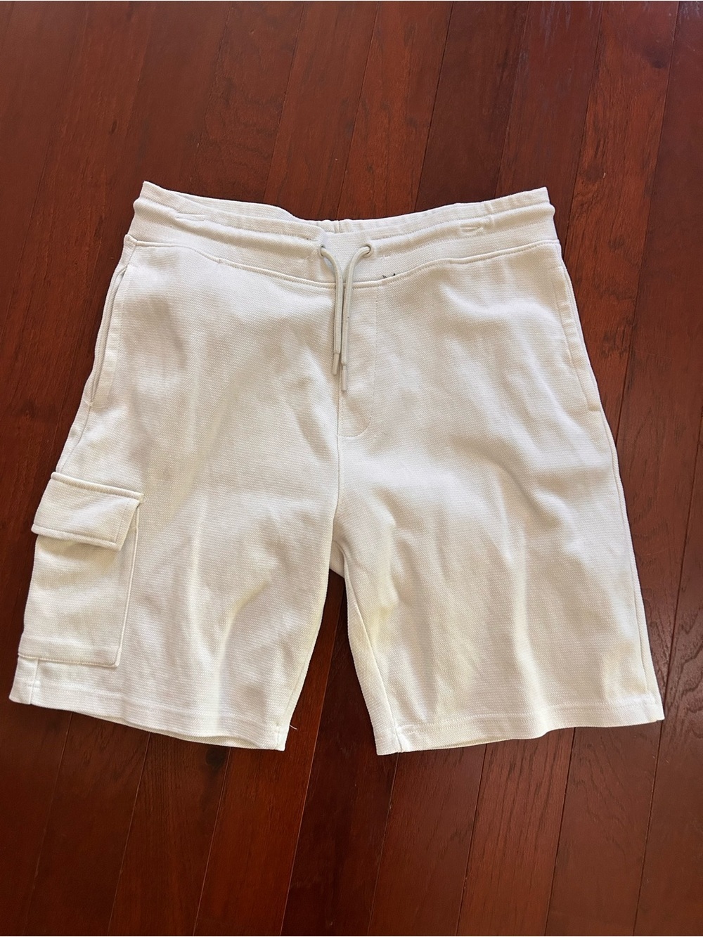 Lefties White Cargo Sweat Shorts Men's L (32) Cotton Blend Fleece-Back Jogger